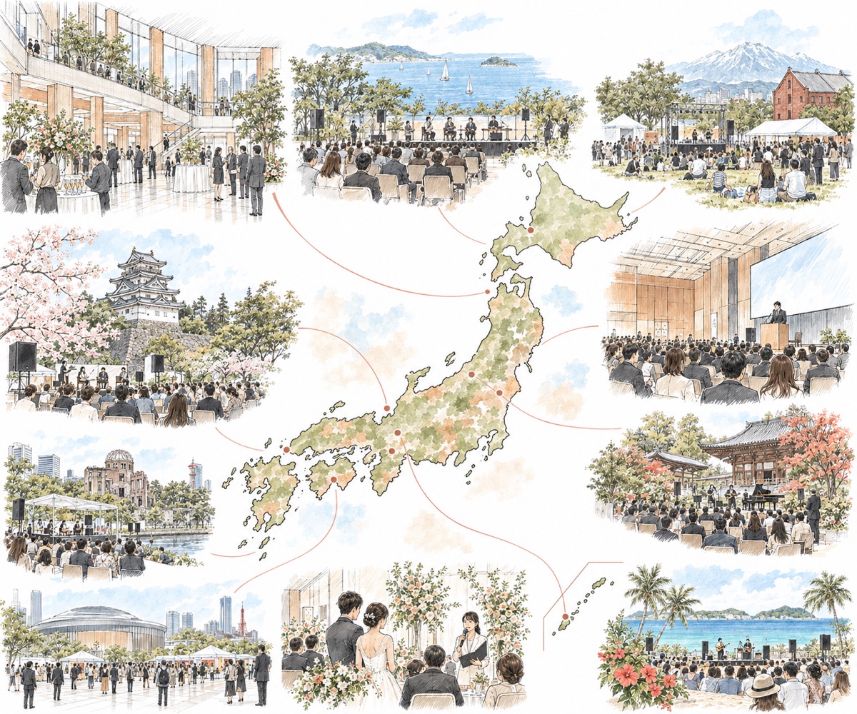 全国対応を示す日本地図のイメージイラスト