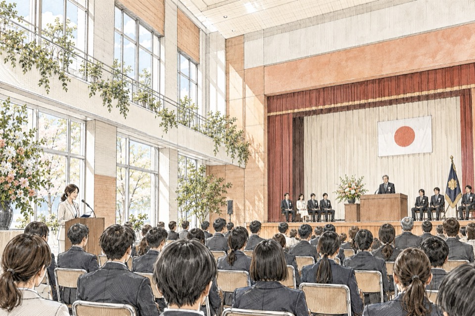 学校行事・教育イベントで進行する司会者のイメージイラスト